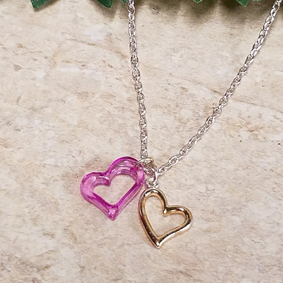 N888 Girls Double Heart Necklace - Picture 2 of 5